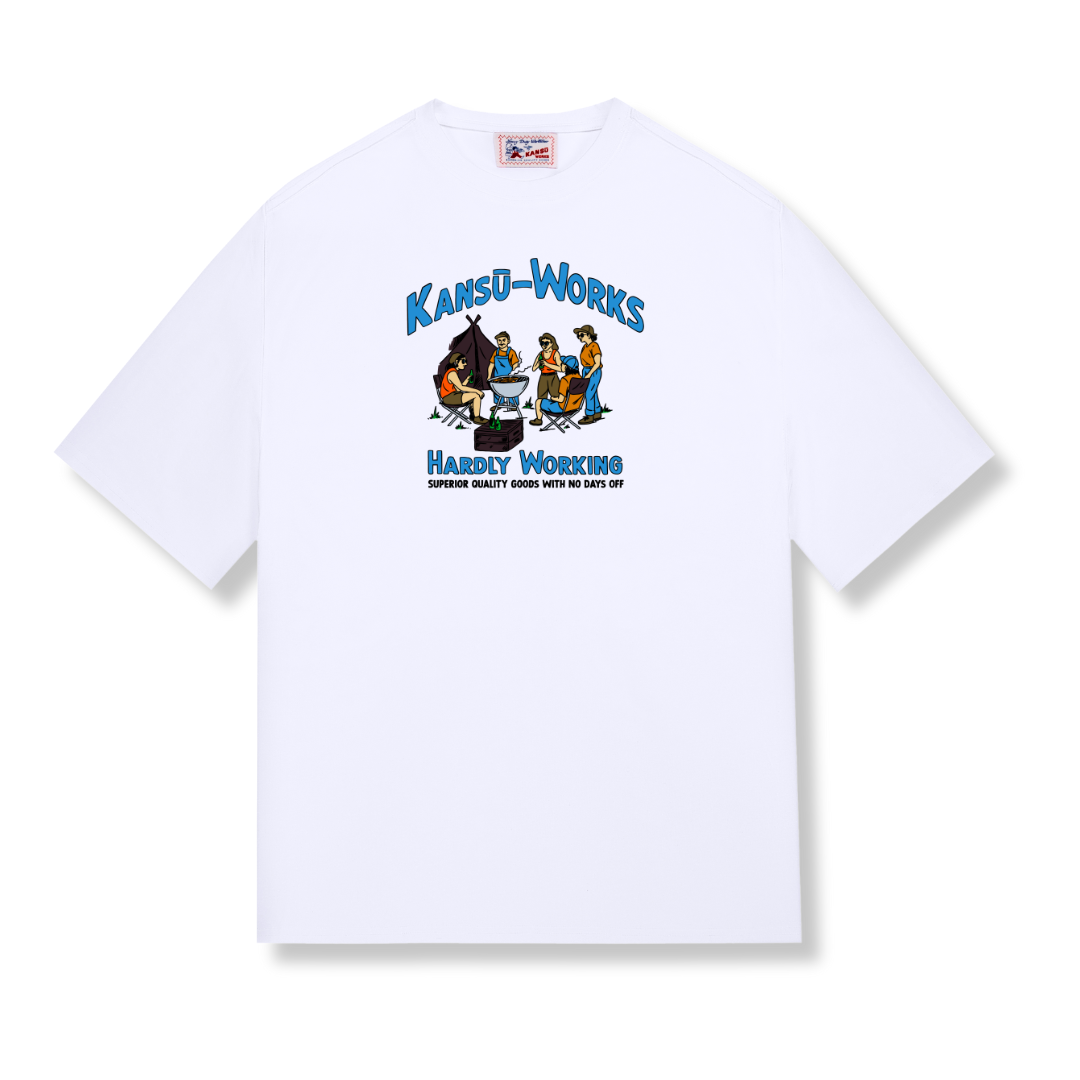 Camping (Blue) Tee - White