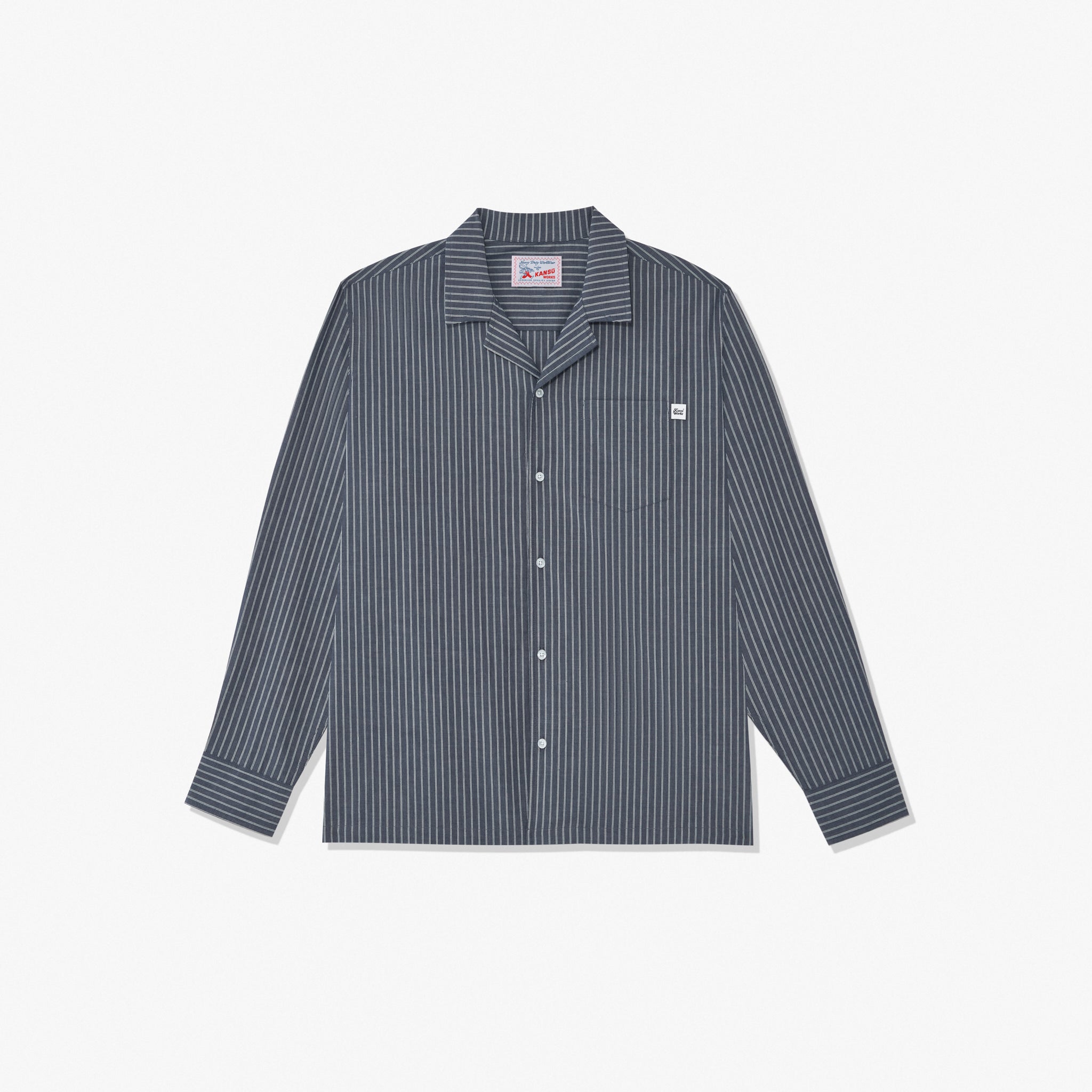 Camp Collar Long Sleeved Striped Shirt